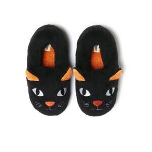 Dearfoams Black Cat Fuzzy Comfort Slippers Halloween Women 11/12 Men 9/10 NEW WT